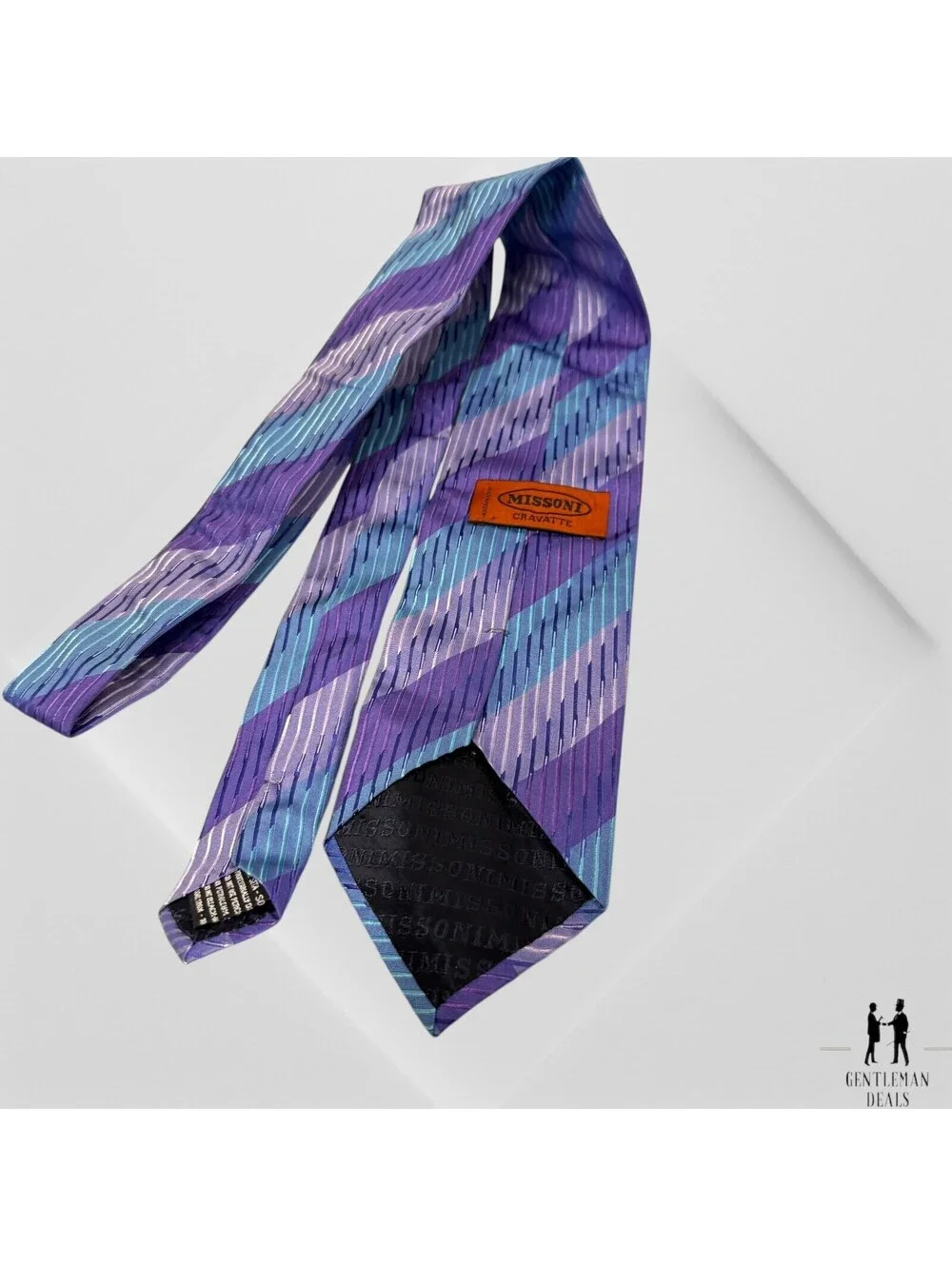 Missoni Men's 100% Silk Necktie Classic ITALY Designer CHEVRON BluePurple 57x3.5